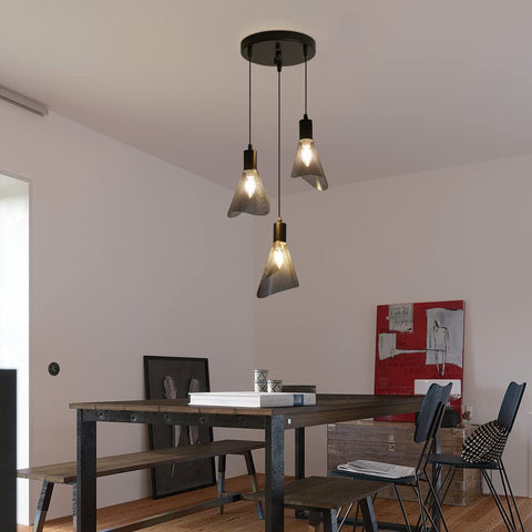 Industriële hanglamp, vintage zwarte plafondlamp, kroonluchter met PVC-lampenkap voor slaapkamer, woonkamer, restaurant, bar, 3 E14-lampen (geen lamp)