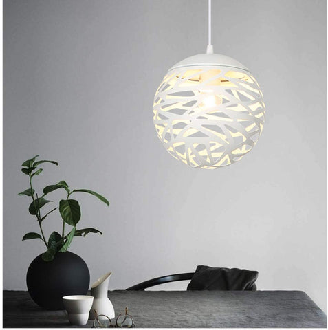Opengewerkte hanglamp glanskop eenvoudige smeedijzeren gesneden lamp voor eetkamer (wit, 20cm)