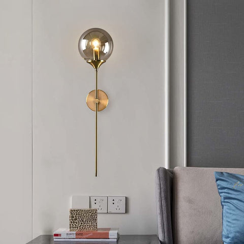 Scandinavische moderne glazen wandlamp E14 gouden LED-achtergrondwandlamp voor keuken badkamer binnenverlichting home decor (amber)