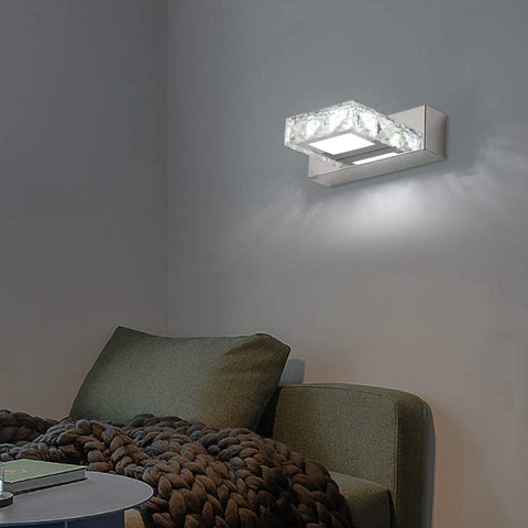 Wandlamp koplampen kristallen spiegel LED 3W 5500k roestvrij staal acryllamp IP44 waterdicht en anti-condens (zilver), 16x5cm