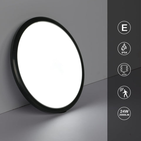 LED-plafondlamp, ronde 24W moderne plafondlamp, zwarte bewegingssensor plafondlamp, IP54 waterdicht, stofdicht, LED-binnenlamp voor badkamer, balkon, gang, entree, 6000K