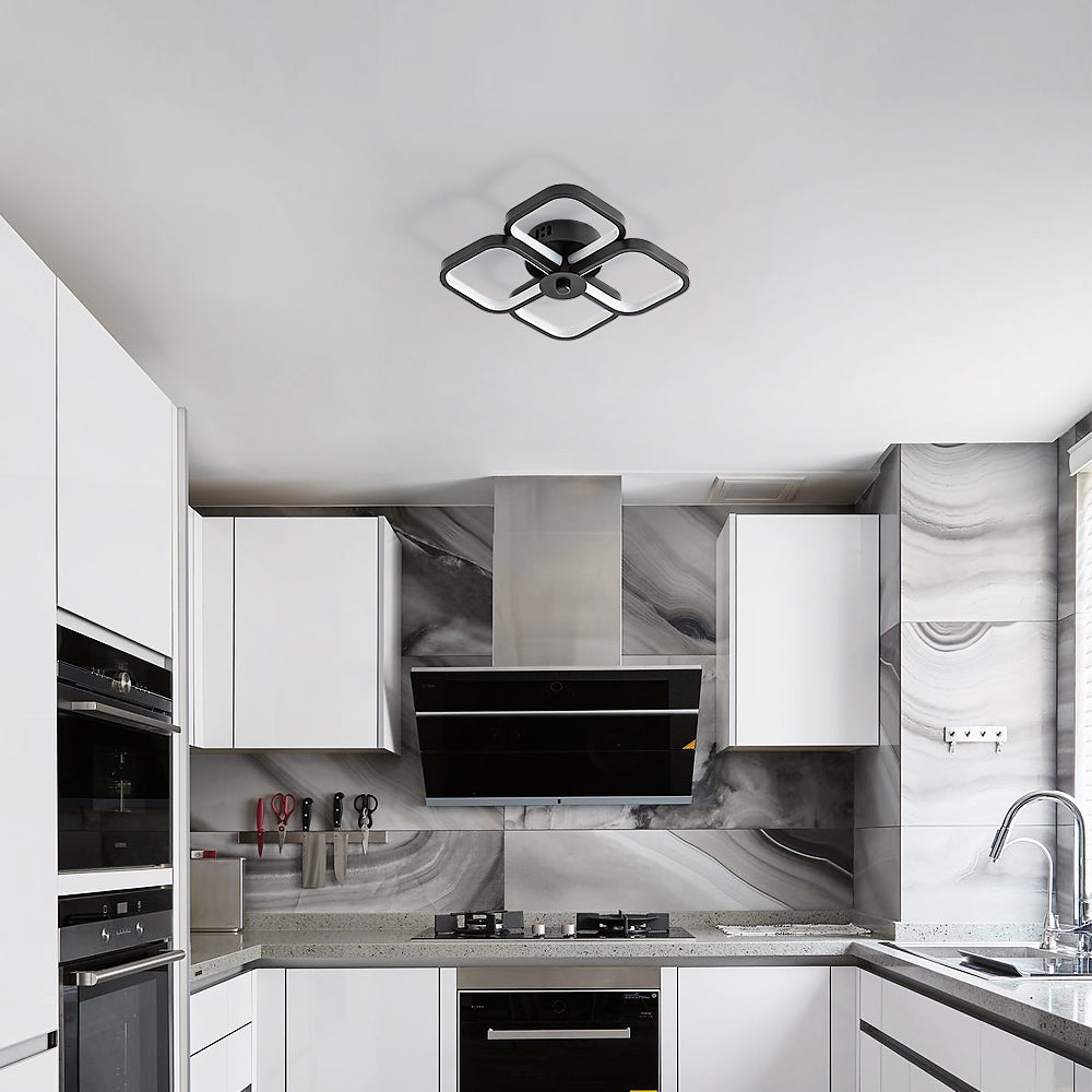 Led-plafondlamp, moderne rechthoekige metalen acryl plafondlamp 32W kroonluchter plafondlamp, dia 24CM kantoorplafondlamp voor slaapkamer, woonkamer, eetkamer, hal zwart