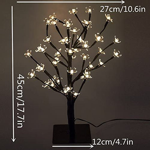 45 cm LED-verlichte boom met 48 kersenbloesems, LED-verlichting, voor Kerstmis, Binnen, Decoratie, Kantoor, Nachtkastje, Warm Wit