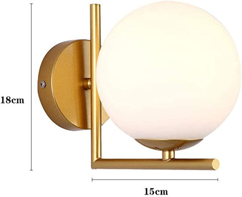 LED-wandlamp, moderne wandbollamp glas witte bolschaduw metalen wandlamp binnenwandspots voor slaapkamer gang keukentrap. (Zonder lamp)