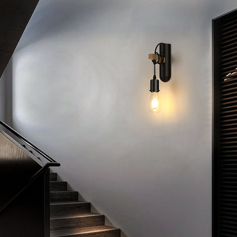 E27 houten wandlampen, retro LED-wandlamp, wandbedlamp voor slaapkamer, woonkamer, trap, max. 40W
