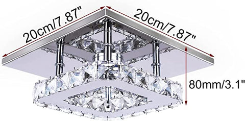 Plafoniera cristallo a LED 3000K,Quadrato Lampadario Soggiorno in Cristallo, LED Integrati 15W Lampadario cucina,Cristallo Plafoniere leidde een Soffitto Moderne acciaio inossidabile lampada da soffitto