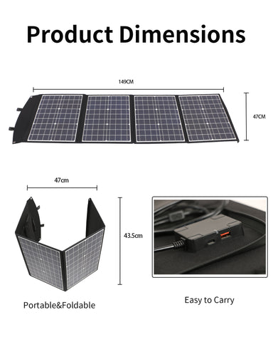 120W zonnepaneel - monokristallijn vermogen, 3 interfaces, DC 19V/6,31A uitgang, USB QC3.0 24W en Type-C PD45W