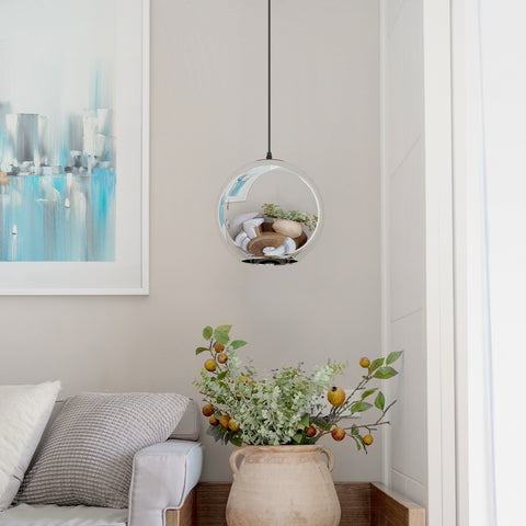Moderne lampenkap spiegel kroonluchter bolbol hanglamp met draad 120 cm, (zilver, 20 cm) lamp niet inbegrepen