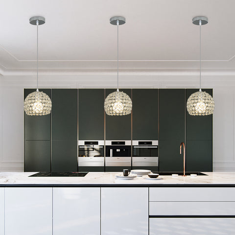 Moderne kristallen kroonluchter Moderne kroonluchter hanglamp E27 chroom hanglamp met 120 cm verstelbare kabel geschikt voor keuken, slaapkamer, kantoor, woonkamer (lamp niet inbegrepen)