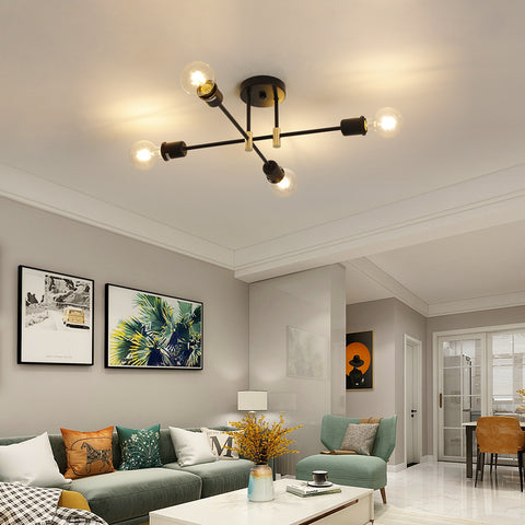 Moderne Sputnik-kroonluchter, industriële hanglamp met 4 lampen, E27 semi-inbouw plafondlamp voor eetkamer, woonkamer, keuken, kantoor, café, restaurant (lamp niet inbegrepen)