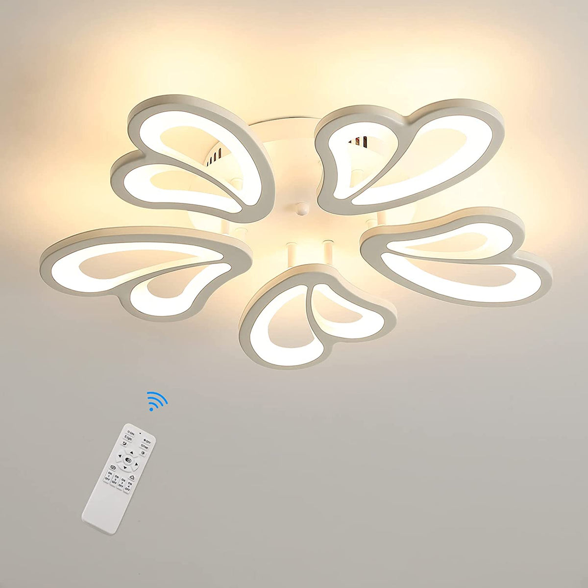 Plafonnier LED Dimmable Moderne, 30W Lustre Créatif Forme De Fleur