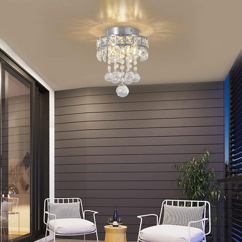Kristallen kroonluchter, mini-hanglamp met 3 lampen voor hal, slaapkamer, keuken, kinderkamer