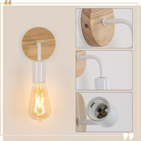 4 stuks binnenwandlamp vintage houten wandlamp E27 voet voor slaapkamer, woonkamer, hal, entree wit
