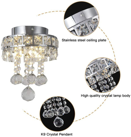 Kristallen kroonluchter, mini-hanglamp met 3 lampen voor hal, slaapkamer, keuken, kinderkamer