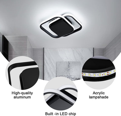 Moderne LED-plafondlamp koel wit 6000K vierkante plafondlamp voor woonkamer slaapkamer eetkamer kantoor zwart