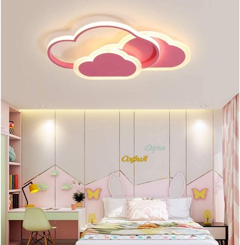 32W LED-plafondlamp, creatieve cloud-plafondlamp, afstandsbediening dimbaar 3000K ~ 6000K, L42 * B25 * H6cm ultradunne roze wolk-plafondlamp, voor kinderslaapkamer en woonkamer