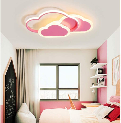 32W LED-plafondlamp, creatieve cloud-plafondlamp, afstandsbediening dimbaar 3000K ~ 6000K, L42 * B25 * H6cm ultradunne roze wolk-plafondlamp, voor kinderslaapkamer en woonkamer