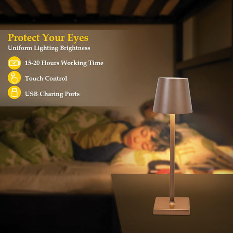 Tafellamp Draagbaar USB Oplaadbaar Modern Bedlampje Dimbaar Aanraakhelderheidsregeling voor Eetkamer Slaapkamer Camping Balkon Buiten Bruin