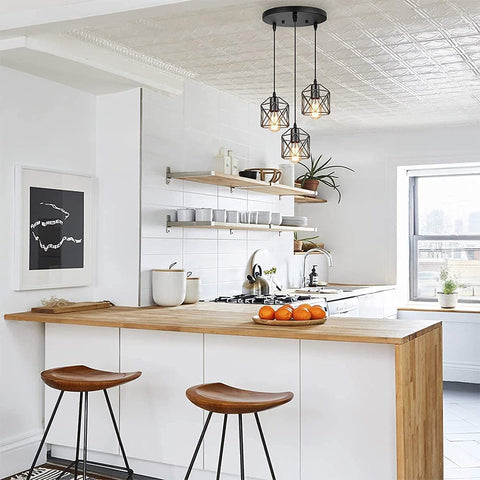 Industriële hanglamp met 3 lampen en verstelbare kabel van 120 cm E27 Zwart semi-inbouw plafondverlichtingsarmaturen gebruikt in keukens, restaurants, slaapkamers en trappen (lamp niet inbegrepen)
