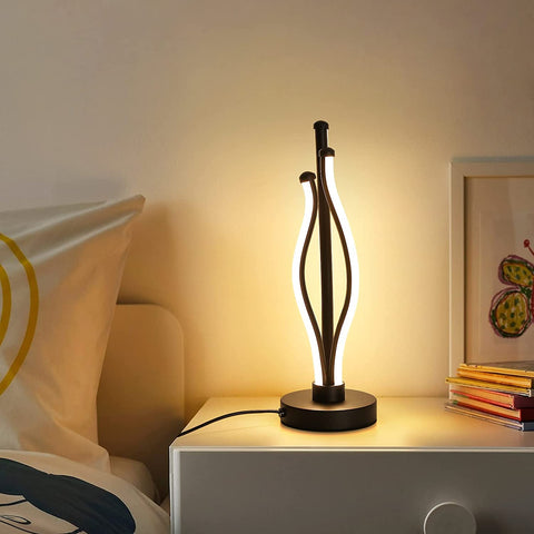 LED-bureaulamp, warmlichtcurve-leeslamp met aansluitsnoer, moderne bedlamp voor woonkamer, logeerkamer, dressoirtafeldecor