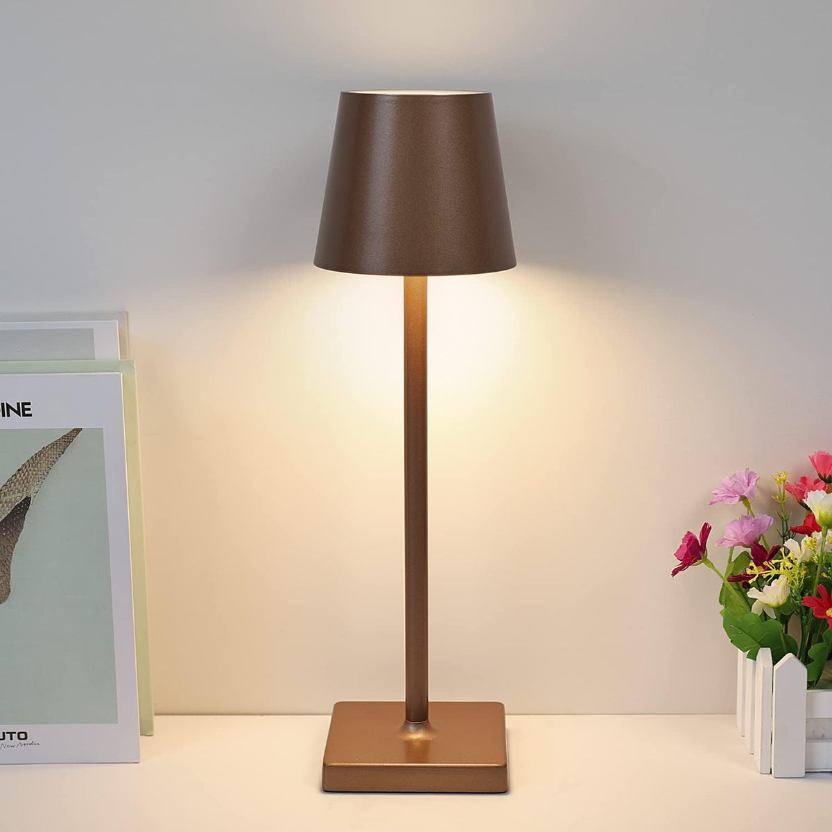 Tafellamp Draagbaar USB Oplaadbaar Modern Bedlampje Dimbaar Aanraakhelderheidsregeling voor Eetkamer Slaapkamer Camping Balkon Buiten Bruin