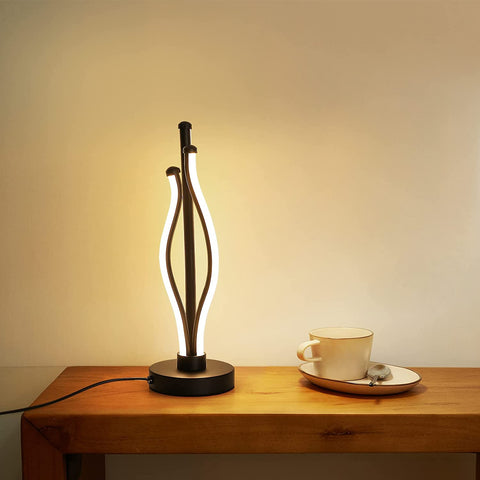 LED-bureaulamp, warmlichtcurve-leeslamp met aansluitsnoer, moderne bedlamp voor woonkamer, logeerkamer, dressoirtafeldecor