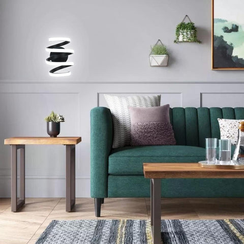Moderne LED-wandlamp spiraalvorm wandlamp koel wit 6000K voor slaapkamer, woonkamer, hal, entree zwart