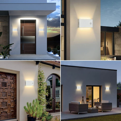 12W buitenwandlamp met bewegingssensor, IP65 wit vakmanschap mat ontwerp buiten/binnen aluminium wandlamp, acryl wandlamp voor balkon, trap, tuin, garage, 3000K