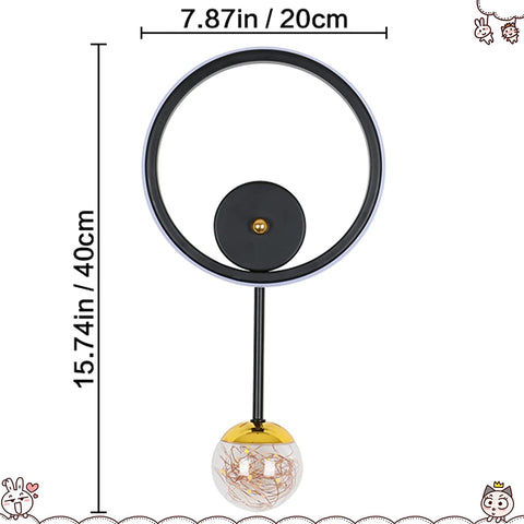 Binnenwandlamp, LED-wandlamp modern 17W rond ontwerp, LED-wandlamp 3000K warm licht zwart voor slaapkamer, woonkamer, hal