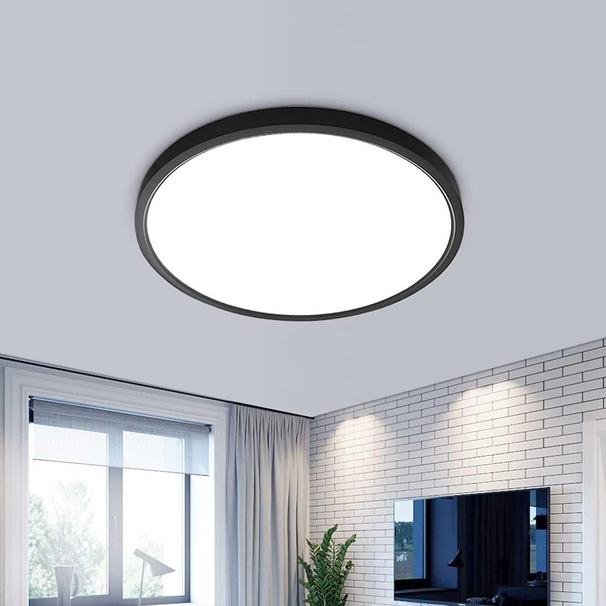 24W LED-plafondlamp, 2160LM IP50-plafondlamp, 6500K koelwit ultradunne plafondlamp, zwarte ronde plafondlamp voor slaapkamer woonkamer gang balkon badkamer kantoor, Ø30cm