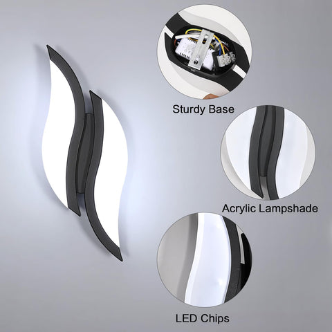 LED-binnenwandlamp, moderne wandlamp 12W 2300LM, acrylverlichting wandlamp voor woonkamer slaapkamer trap 6500K koud wit licht zwarte kleur