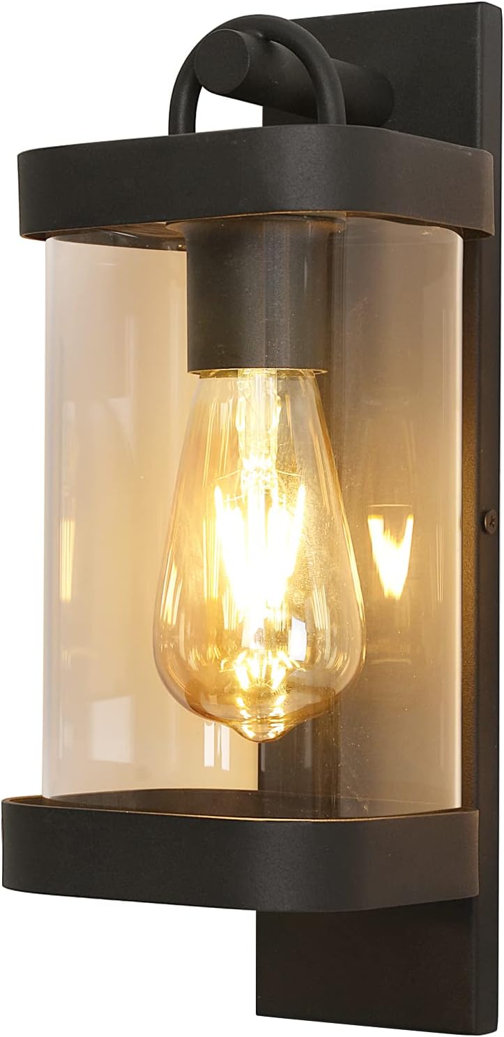 Buitenwandlamp, industriële E27 buitenwandlamp met helderglazen kap IP54, retro wandlamp voor woonkamer, gang, trap (zonder lamp)