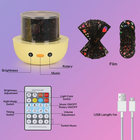 Sterrenprojector Nachtlampje, 360° Rotatie Muzikaal Nachtlampje + Timer + Afstandsbediening + 6 Projectiefilms, Kindernachtlampje, voor Halloween, Kerstmis, Feesten, Babymeisje Jongen Cadeau