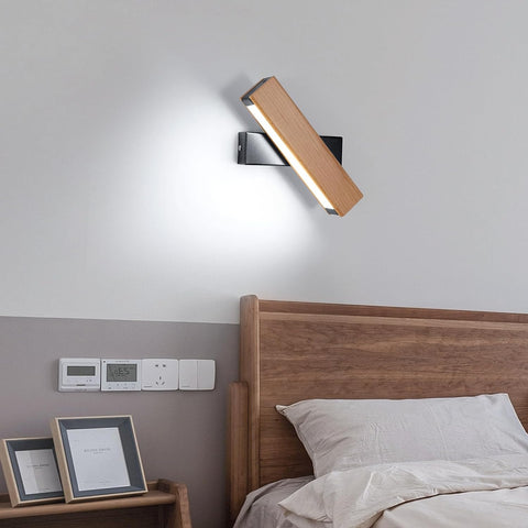 LED Houten Wandlamp Draaibaar Modern Rechthoekig Wandlamp Koel Wit 6000K 4,5W Voor Slaapkamer, Woonkamer, Hal, Entree