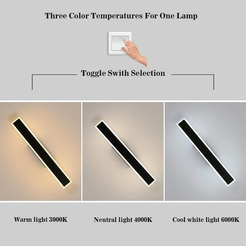 Moderne dimbare LED-wandlamp lijnvorm wandlamp 3000K/4000K/6000K voor slaapkamer, woonkamer, hal, entree zwart