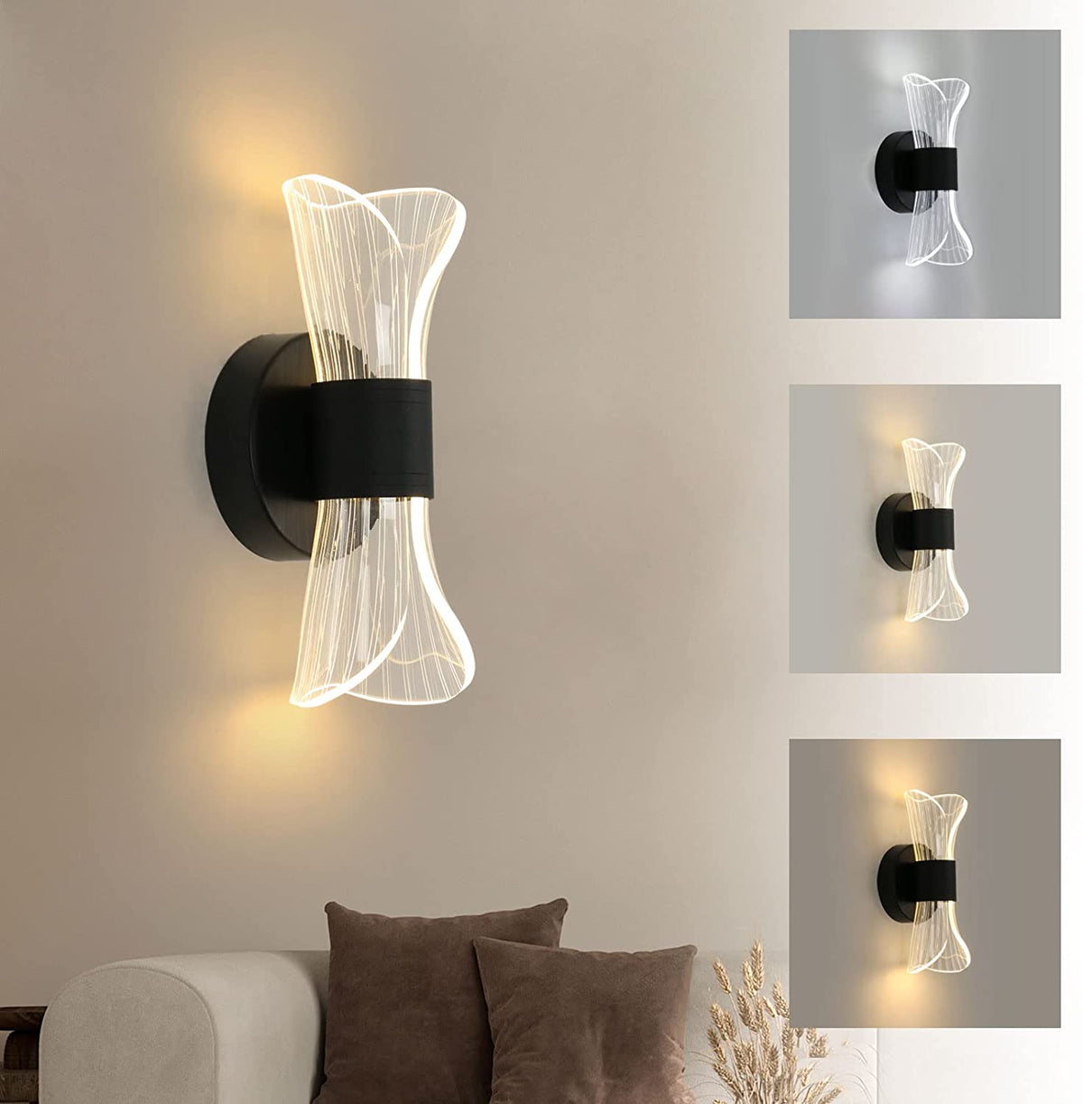 Dimbare LED-wandlamp voor binnen, 12W moderne LED-wandlamp creatief ontwerp, acrylverlichting wandlamp voor woonkamer hal slaapkamer trap, zwart