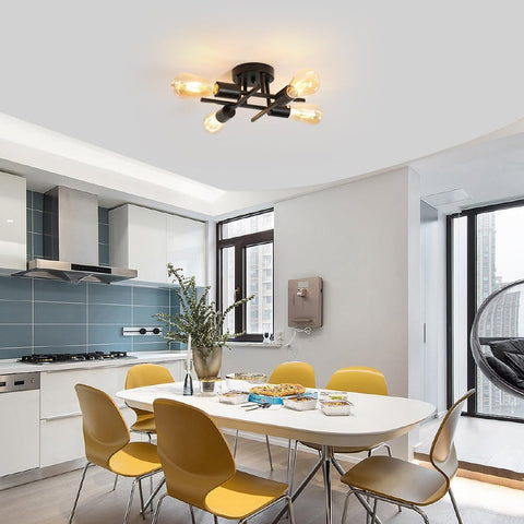 Vintage plafondlamp E27-basis 4-lamps plafondlamp voor woonkamer slaapkamer eetkamer kantoor zwart