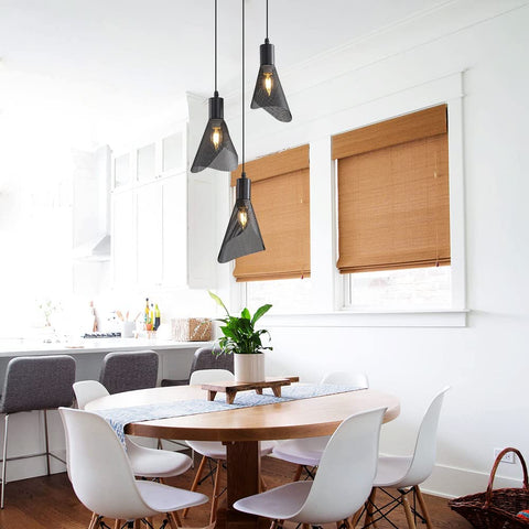 Industriële hanglamp, vintage zwarte plafondlamp, kroonluchter met PVC-lampenkap voor slaapkamer, woonkamer, restaurant, bar, 3 E14-lampen (geen lamp)