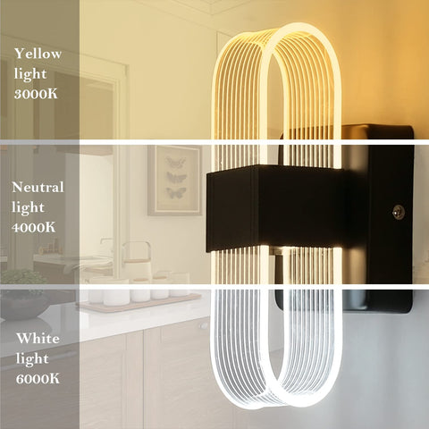 Indoor LED-wandlamp dimbaar 12W moderne wandlamp romantisch creatief acrylontwerp voor slaapkamer, woonkamer, gang, trap, hotel, 3000K-6000K wit licht (zwart)