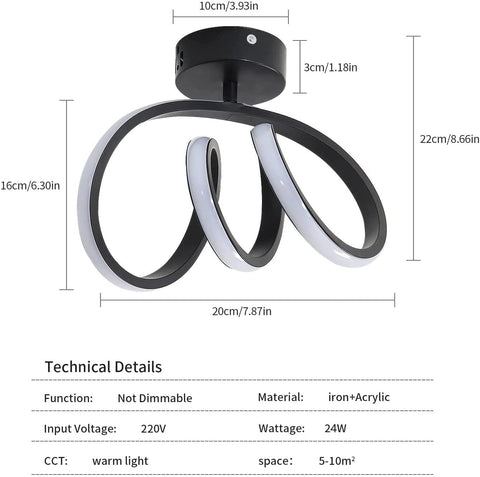 Moderne LED-plafondlamp LED-wandlamp voor binnen 24W Gangplafondlamp voor slaapkamer, eetkamer, keuken, hal 3000K warm wit licht, diameter 28CM