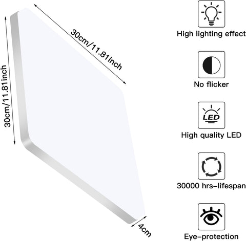 Vierkante LED-plafondlamp, LED-plafondlamp, IP44 LED-plafondlamp, plafondlamp toepasbaar op badkamer, woonkamer, keuken, slaapkamer, gang, balkon 48W 6500K (30x30CM)