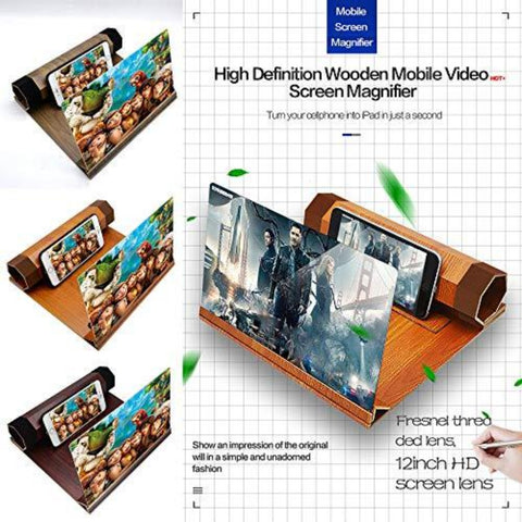Massief houten opvouwbare schermvergroter voor mobiele telefoons, geschikt voor het bekijken van filmvideo's op alle smartphones, kerstcadeau