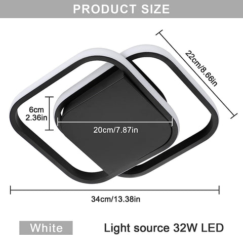 Moderne LED-plafondlamp koel wit 6000K vierkante plafondlamp voor woonkamer slaapkamer eetkamer kantoor zwart