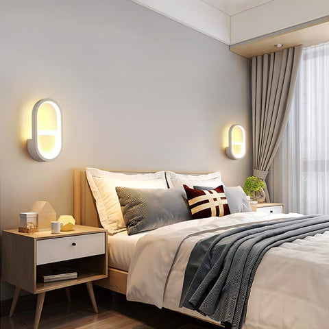 Moderne LED-wandlamp, 3000K, 4000K, 6000K 3 kleuren verstelbare wandlamp, 10W ovale binnenwandverlichting voor hal, slaapkamer, woonkamer (schakelbediening) Wit