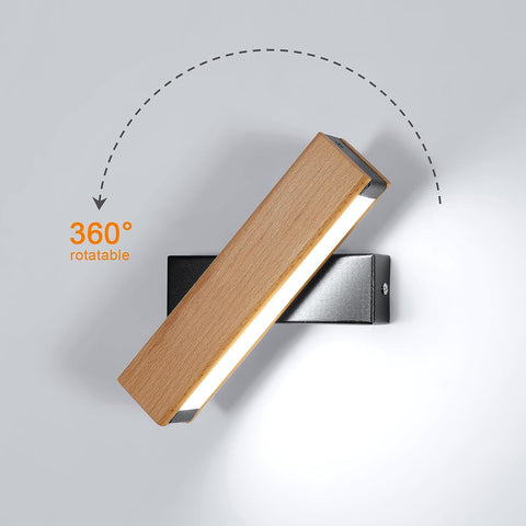 LED Houten Wandlamp Draaibaar Modern Rechthoekig Wandlamp Koel Wit 6000K 4,5W Voor Slaapkamer, Woonkamer, Hal, Entree
