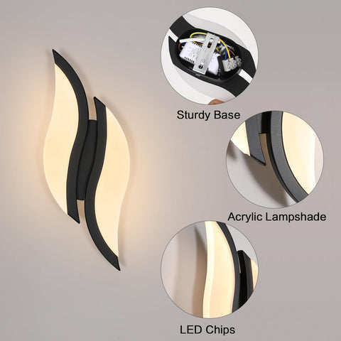LED-binnenwandlamp, moderne wandlamp 12W 2300LM, acrylverlichting wandlamp voor woonkamer slaapkamer trap 3000K warm wit licht zwarte kleur