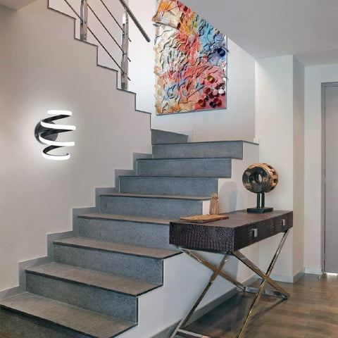 Moderne LED-wandlamp spiraalvorm wandlamp koel wit 6000K voor slaapkamer, woonkamer, hal, entree zwart