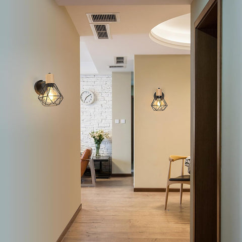 Binnenwandlamp Vintage houten wandlamp E27-basis voor slaapkamer, woonkamer, hal, entree (lamp niet inbegrepen)