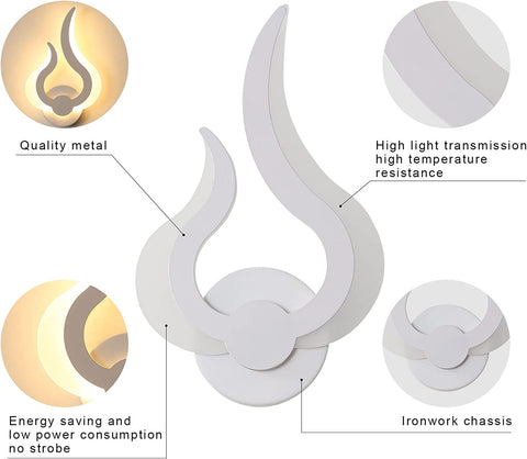 Led-wandlamp voor binnen, moderne LED-wandlamp 12W, warm wit 3000K, 220V, acryl, vlamvorm, gemonteerde nachtverlichting, voor woonkamer, hal, slaapkamer, B18cm * H30cm