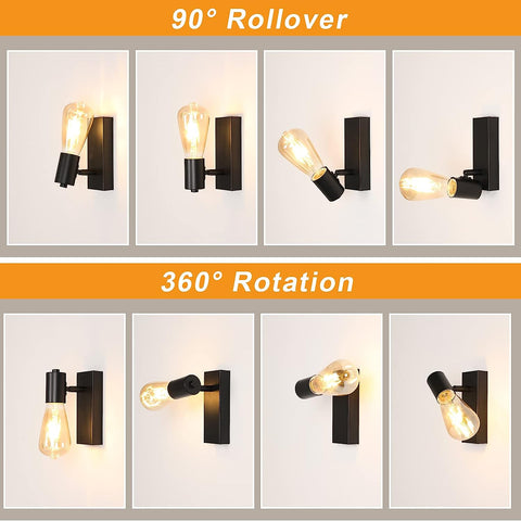 2 stuks binnenwandlamp vintage wandlamp voor slaapkamer, woonkamer, hal, entree zwarte E27-basis